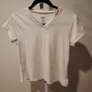 Athletic Works Women's Top Size Medium White V-Neck Stretch Polyester Spandex